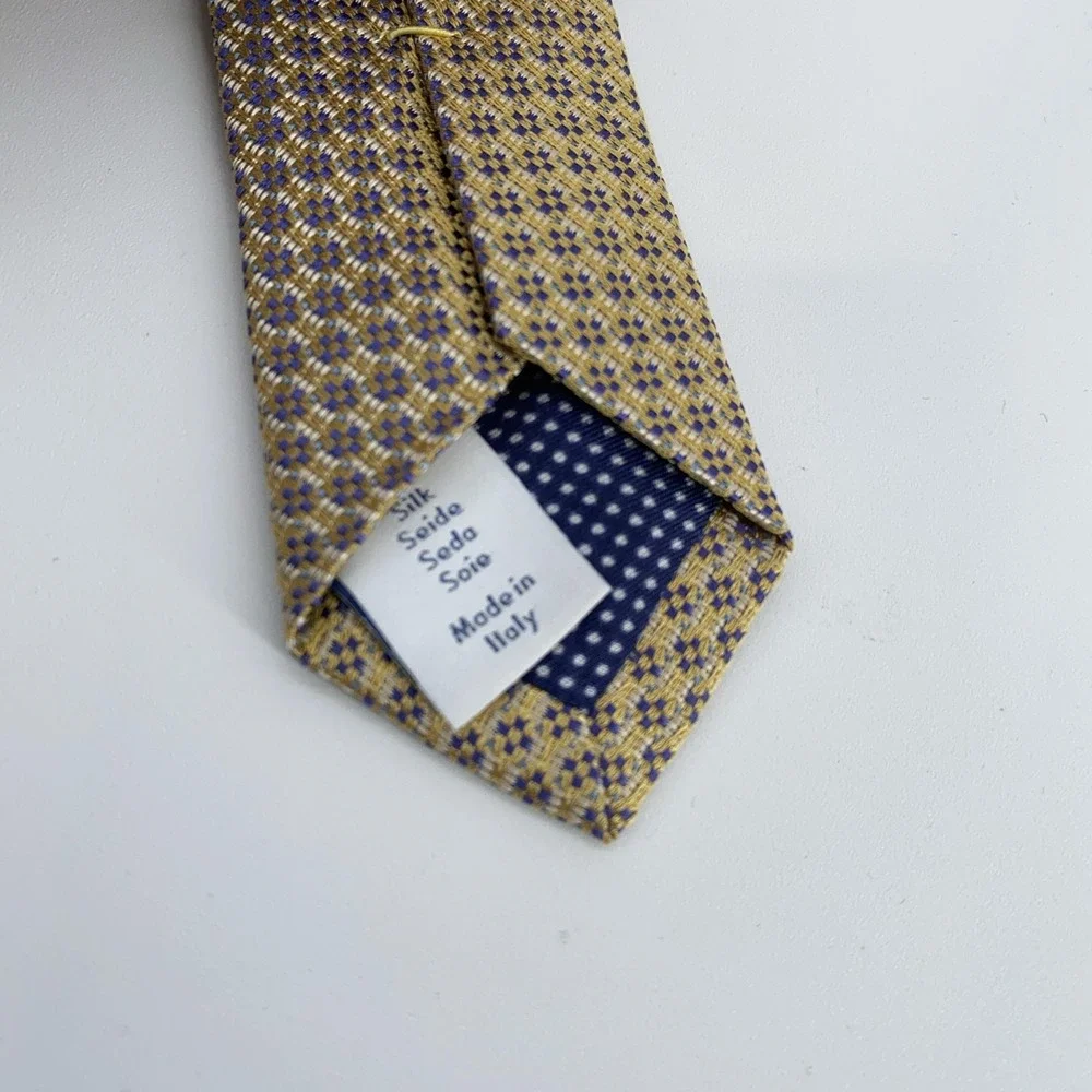 Eton Tie Mens One Size Yellow Blue Geometric Silk Made In Italy Formal